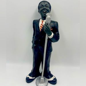 American Jazz Age Sculpture:Vintage Microphone & Black American Lead Band Singer